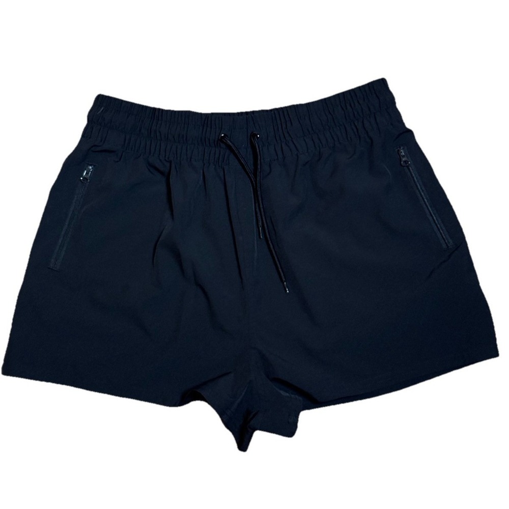 Ocean Pacific Womens Large Black Athletic Shorts Recycled Stretch Zipper Pockets